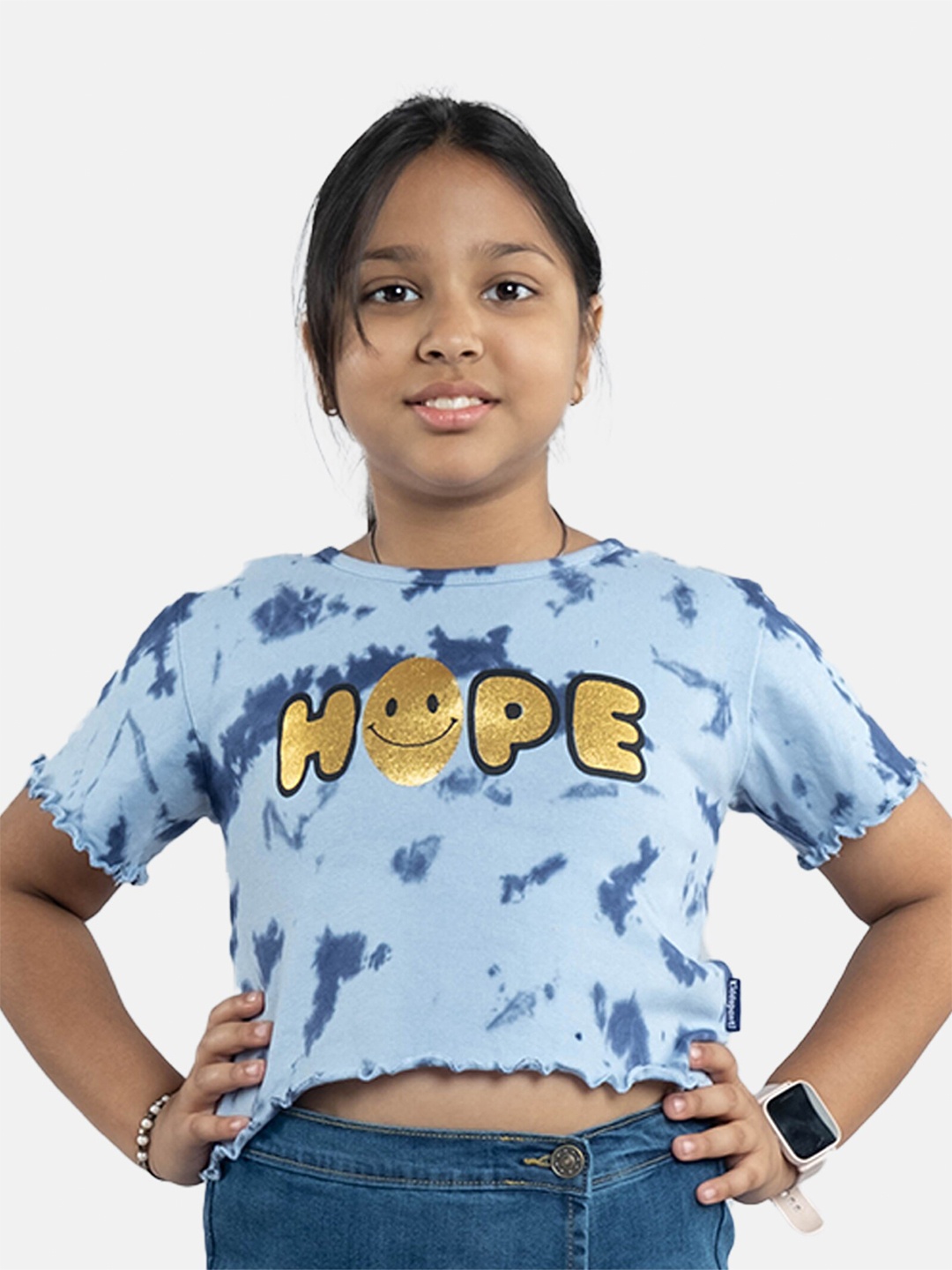 

KiddoPanti Girls Tie & Dye Cotton T-shirt, Blue