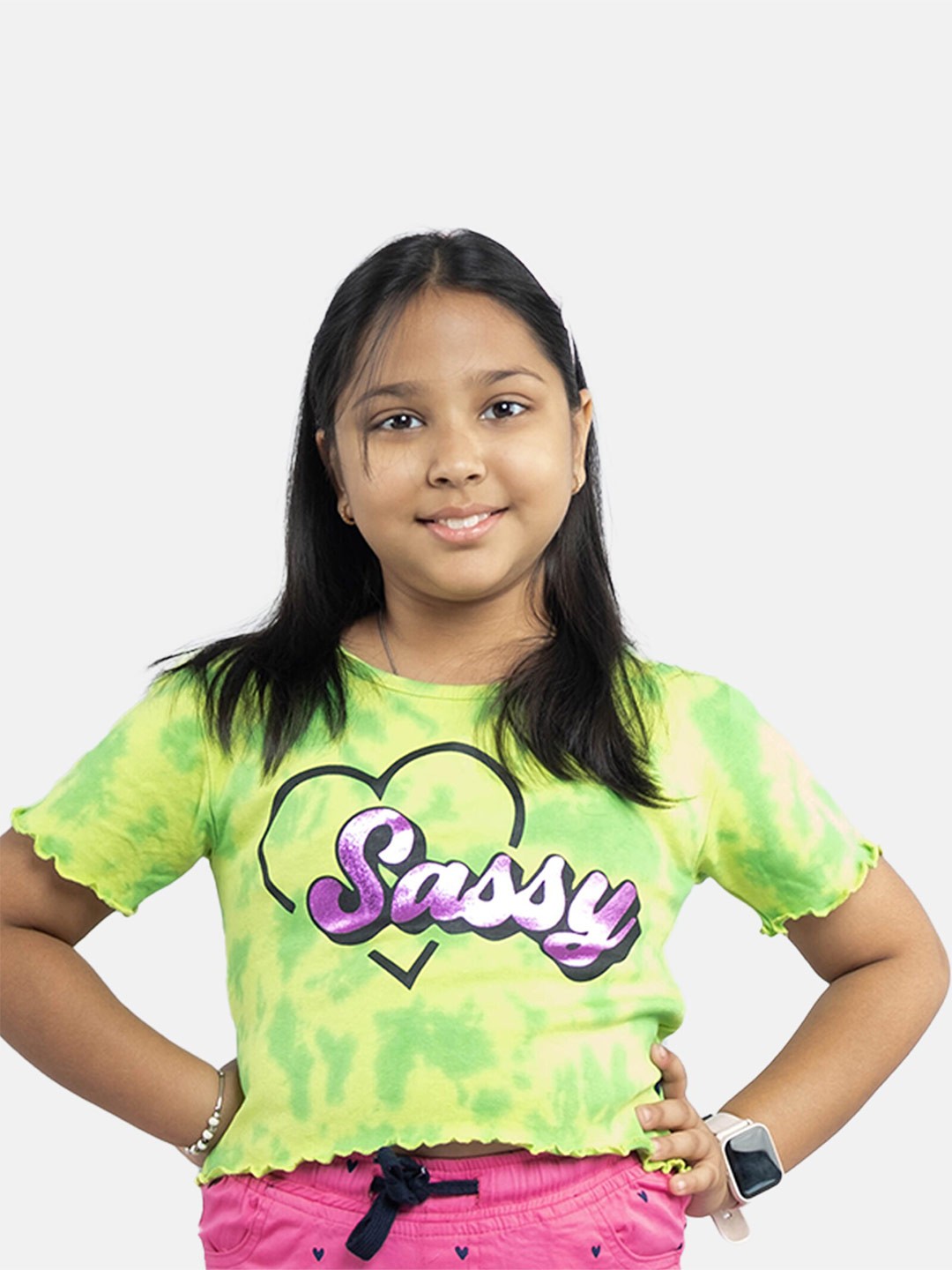 

KiddoPanti Girls Tie & Dye Cotton T-shirt, Green