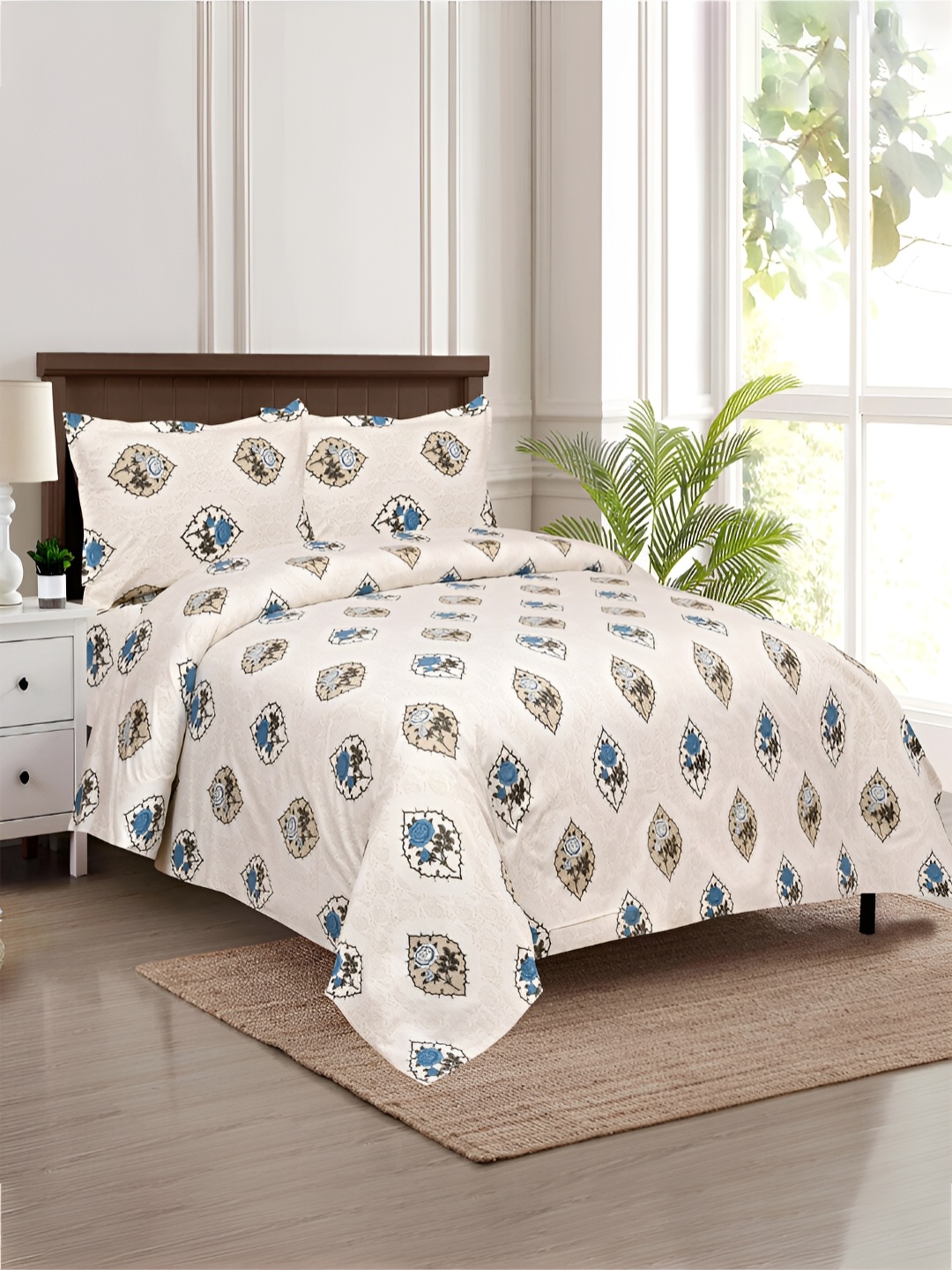 

Kuber Industries Blue & White 4 Pcs Cotton Ethnic Motifs AC Room 150 GSM Double Bed Dohar