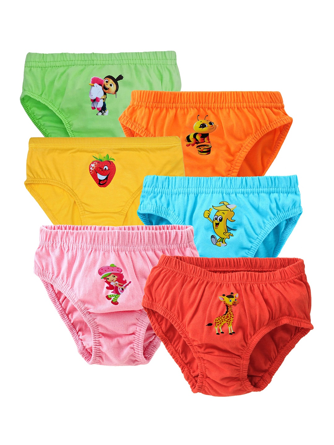 

BAESD Girls Pack Of 6 Printed Assorted Cotton Hipster Briefs