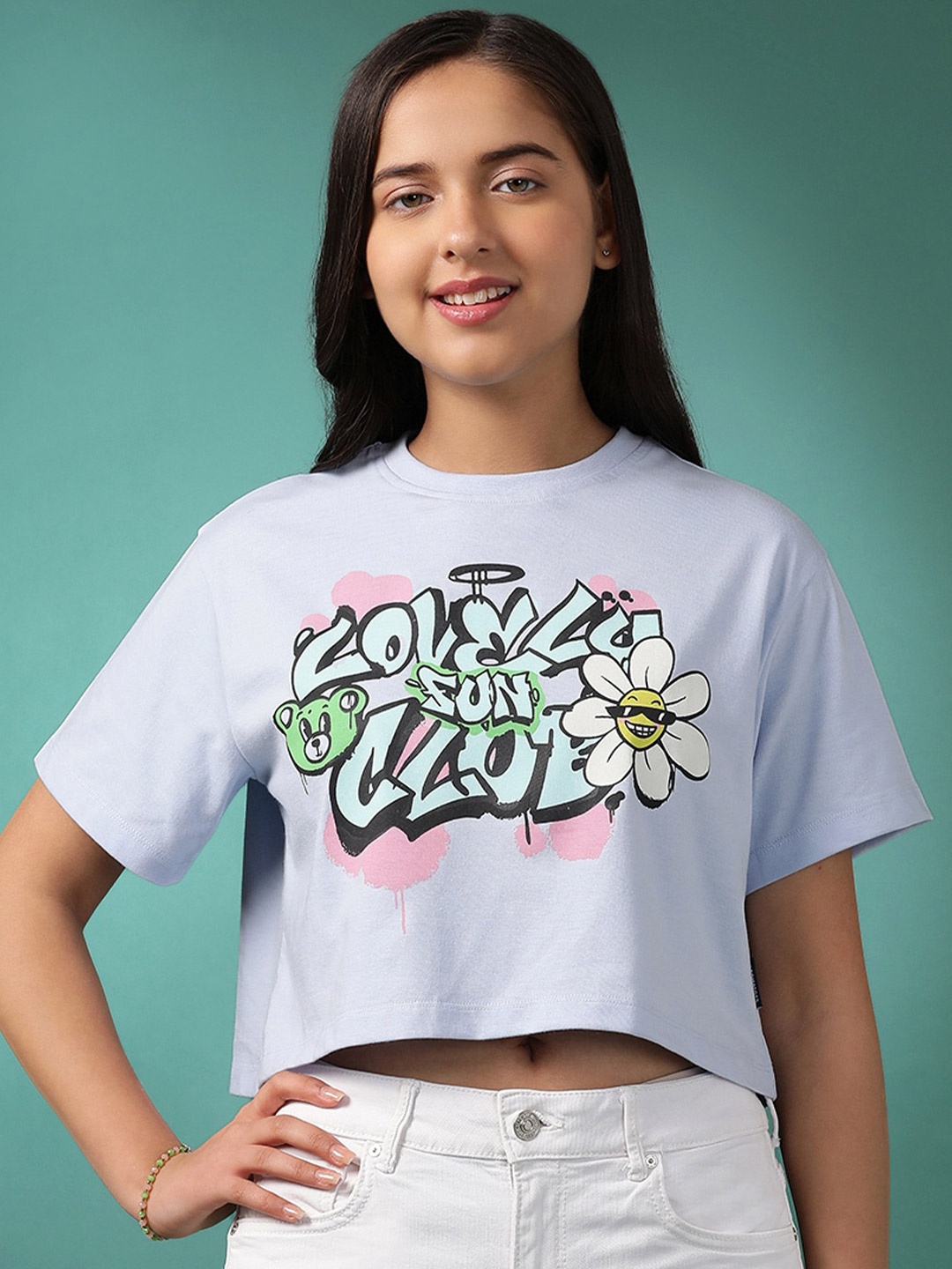 

Lil Tomatoes Print Cotton Crop Top, Blue