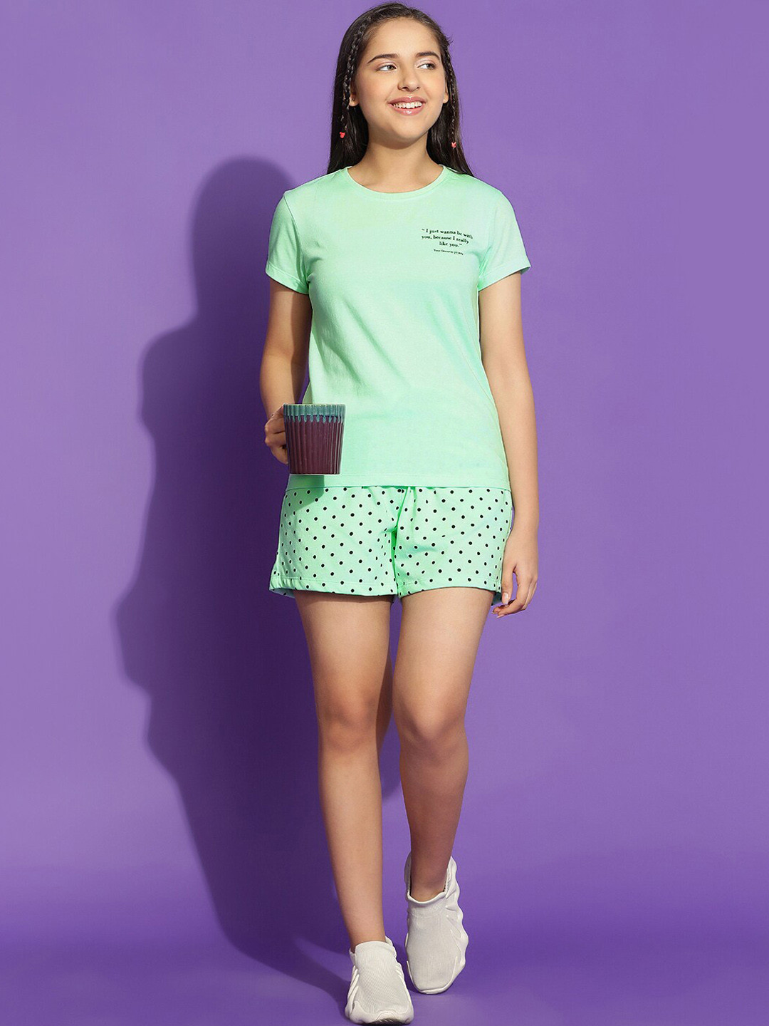 

Lil Tomatoes Girls Printed Night suit, Green