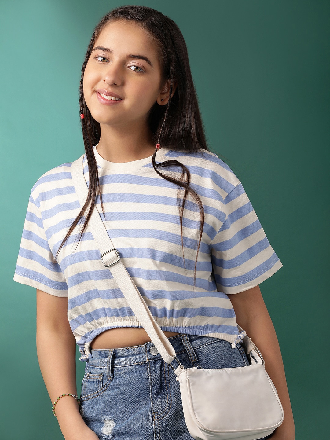 

Lil Tomatoes Striped Extended Sleeves Cotton Top, Blue