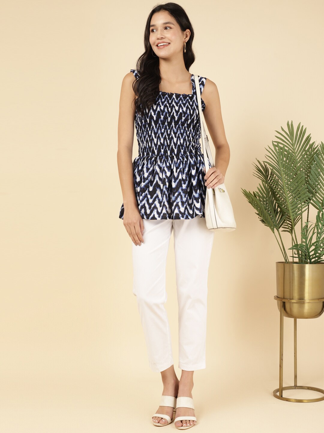 

DEEBACO Geometric Print Top, Blue