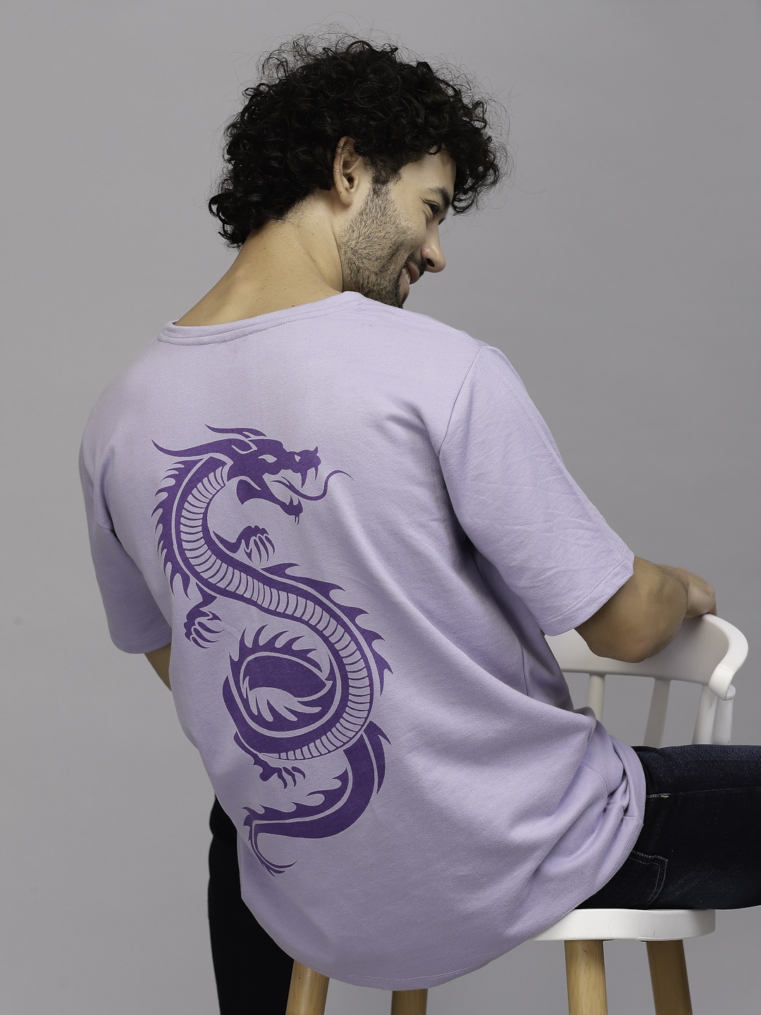 

Rigo Men Printed Drop Shoulder Sleeves Cotton Oversize Fitted T-shirt, Purple