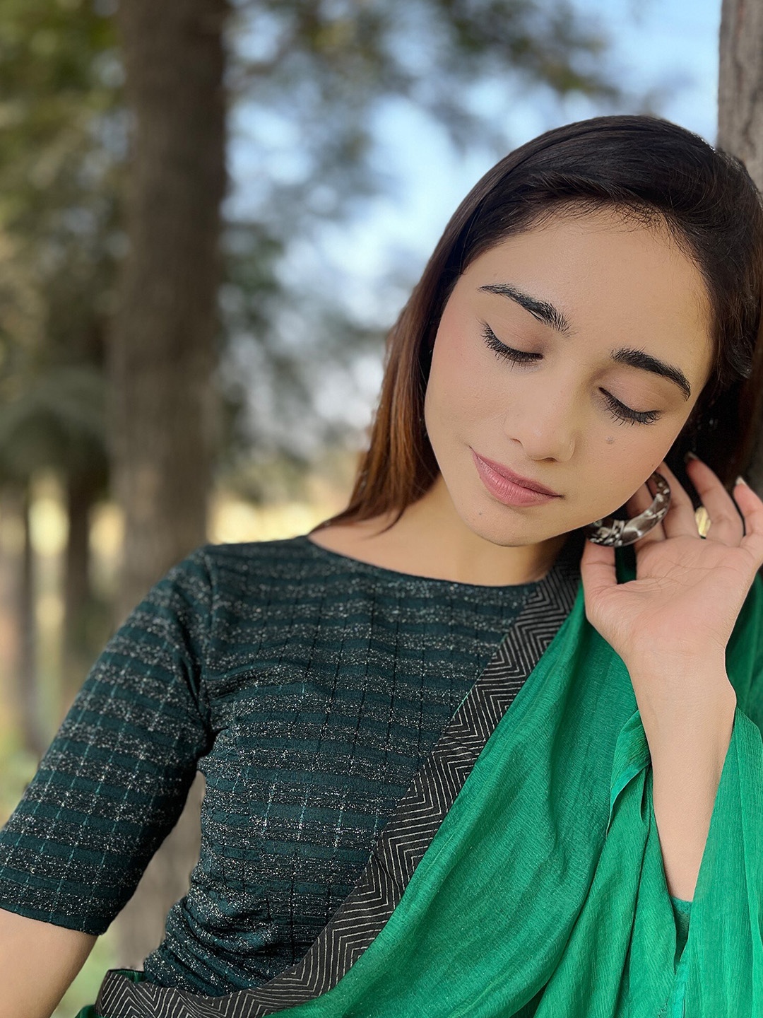 

Bindigasm's Advi Checked Boat Neck Stretchable Saree Blouse, Green