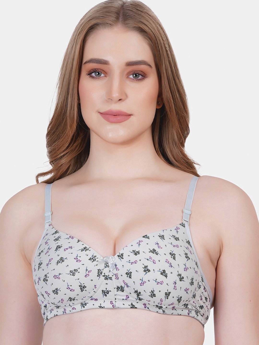 

Reveira Floral Printed Medium Coverage Super Support Dry Fit Cotton Everyday Bras, Grey