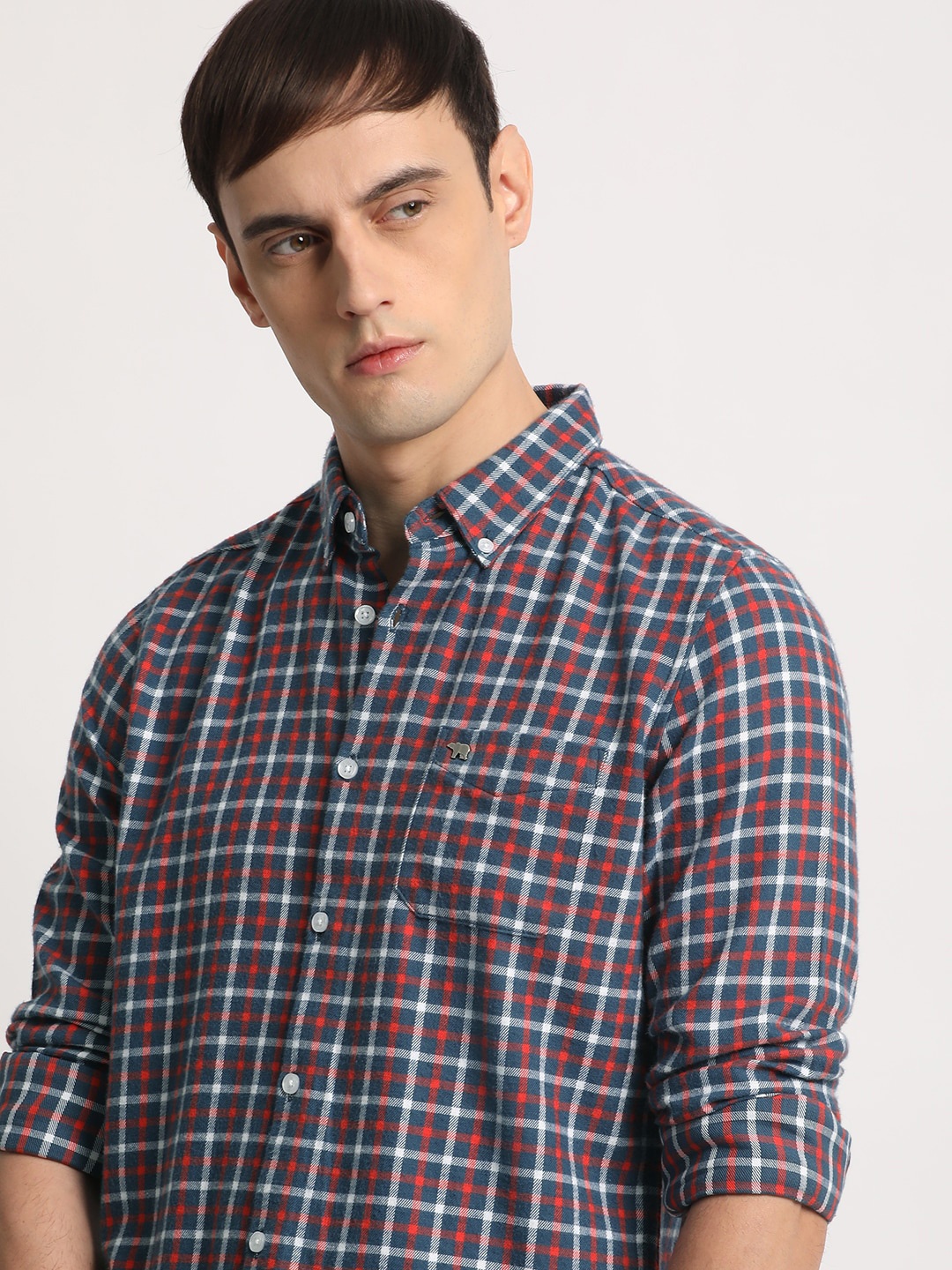 

THE BEAR HOUSE Men Checked Slim Fit Button-Down Collar Casual Shirt, Red