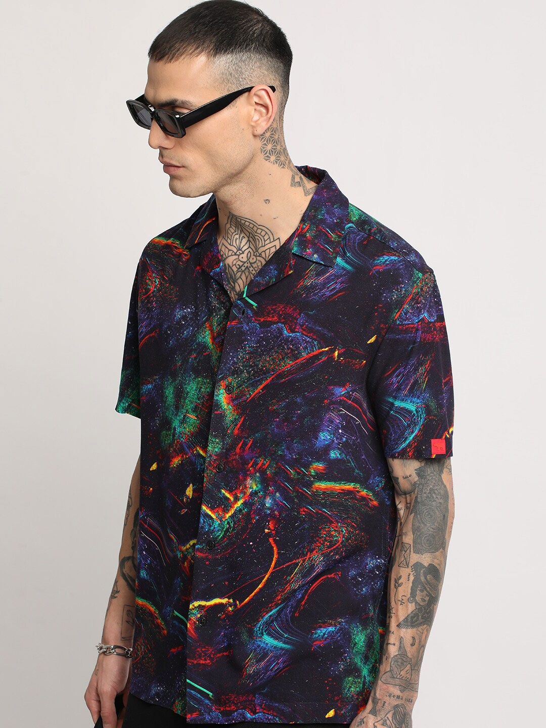 

THE BEAR HOUSE Men Printed Regular Fit Cuban Collar Casual Shirts, Black