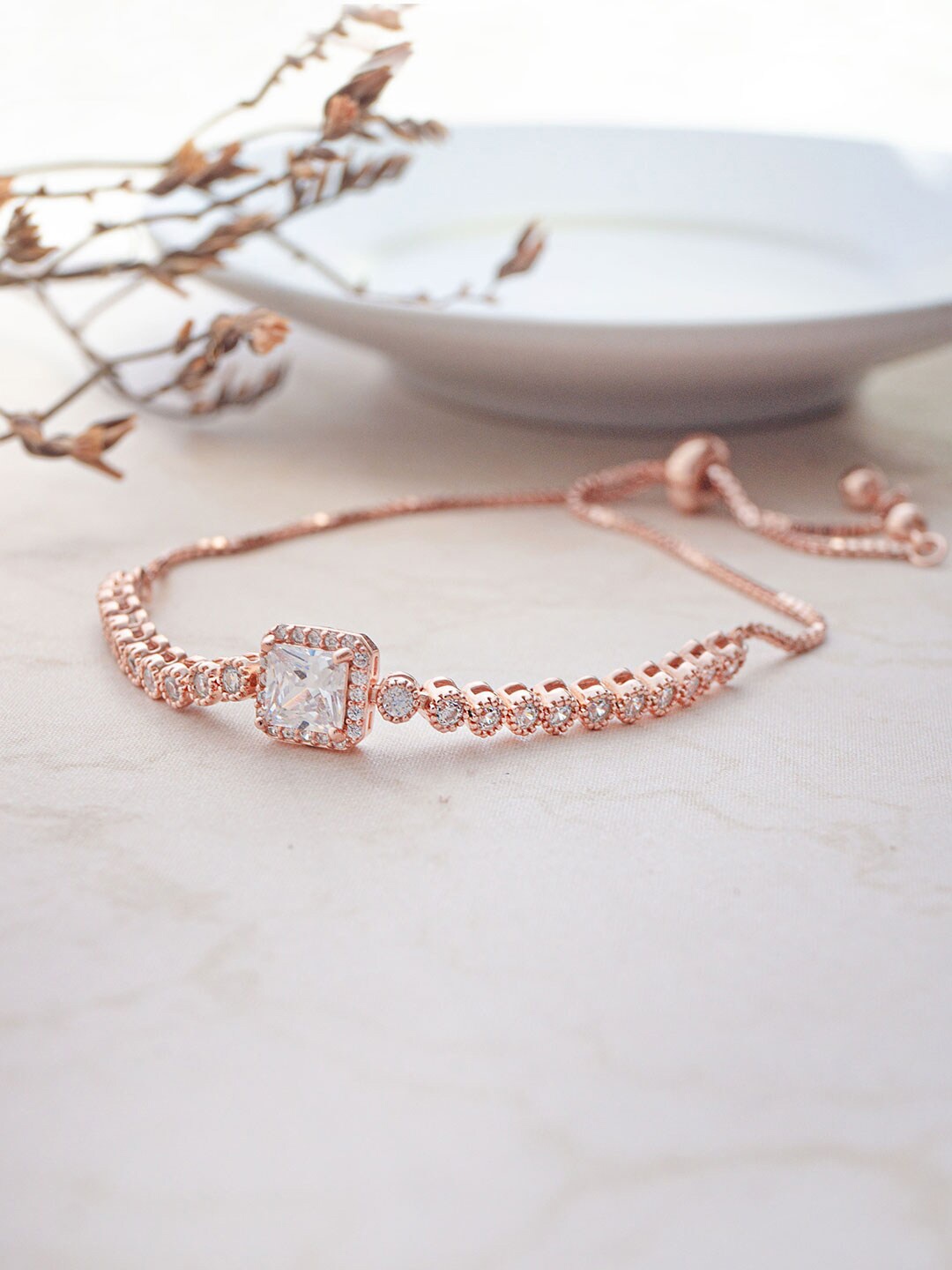 

MANNASH Sterling Silver Cubic Zirconia Rose Gold Plated Wraparound Bracelet