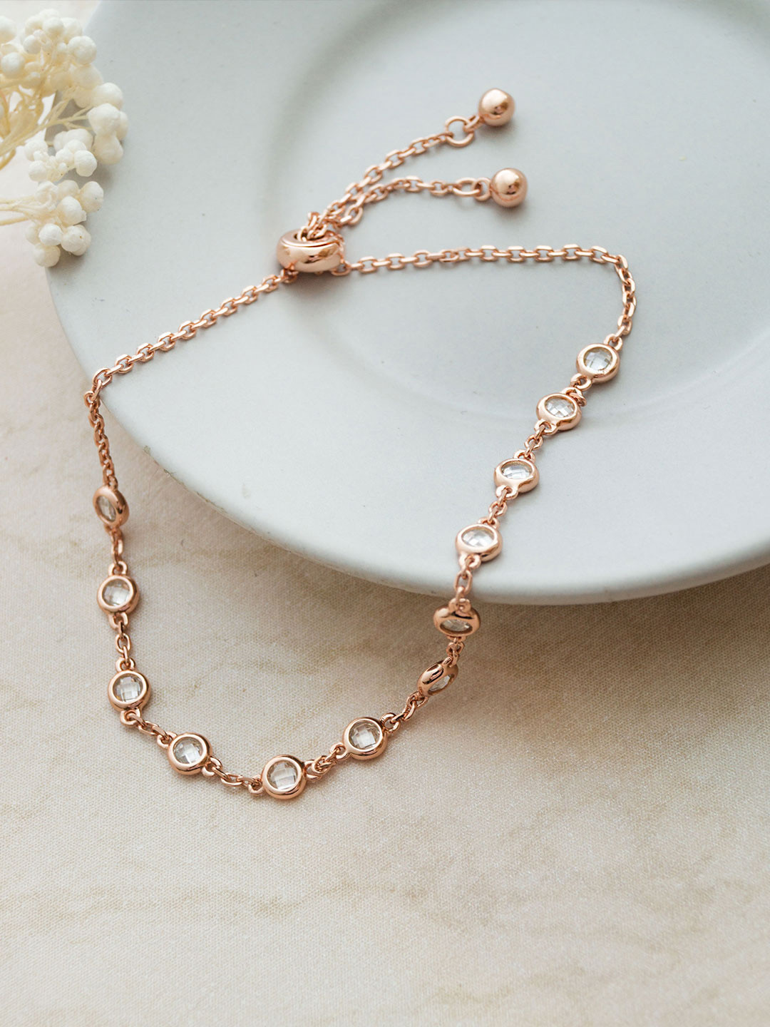 

MANNASH Sterling Silver Cubic Zirconia Rose Gold Plated Wraparound Bracelet