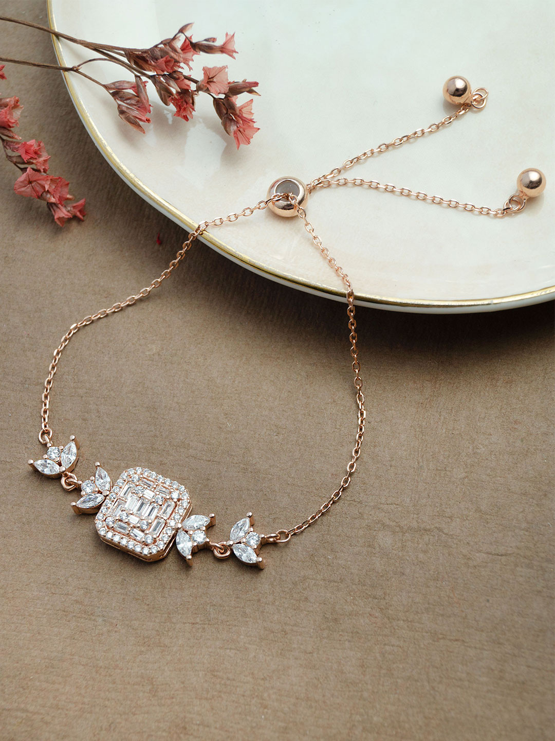 

MANNASH Sterling Silver Cubic Zirconia Rose Gold Plated Wraparound Bracelet