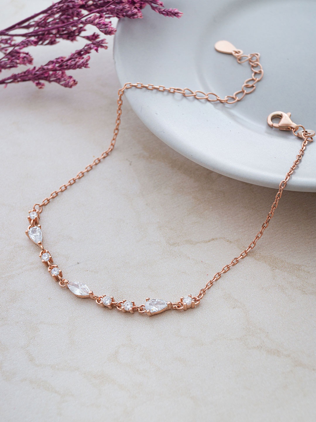 

MANNASH Sterling Silver Cubic Zirconia Rose Gold Plated Link Bracelet