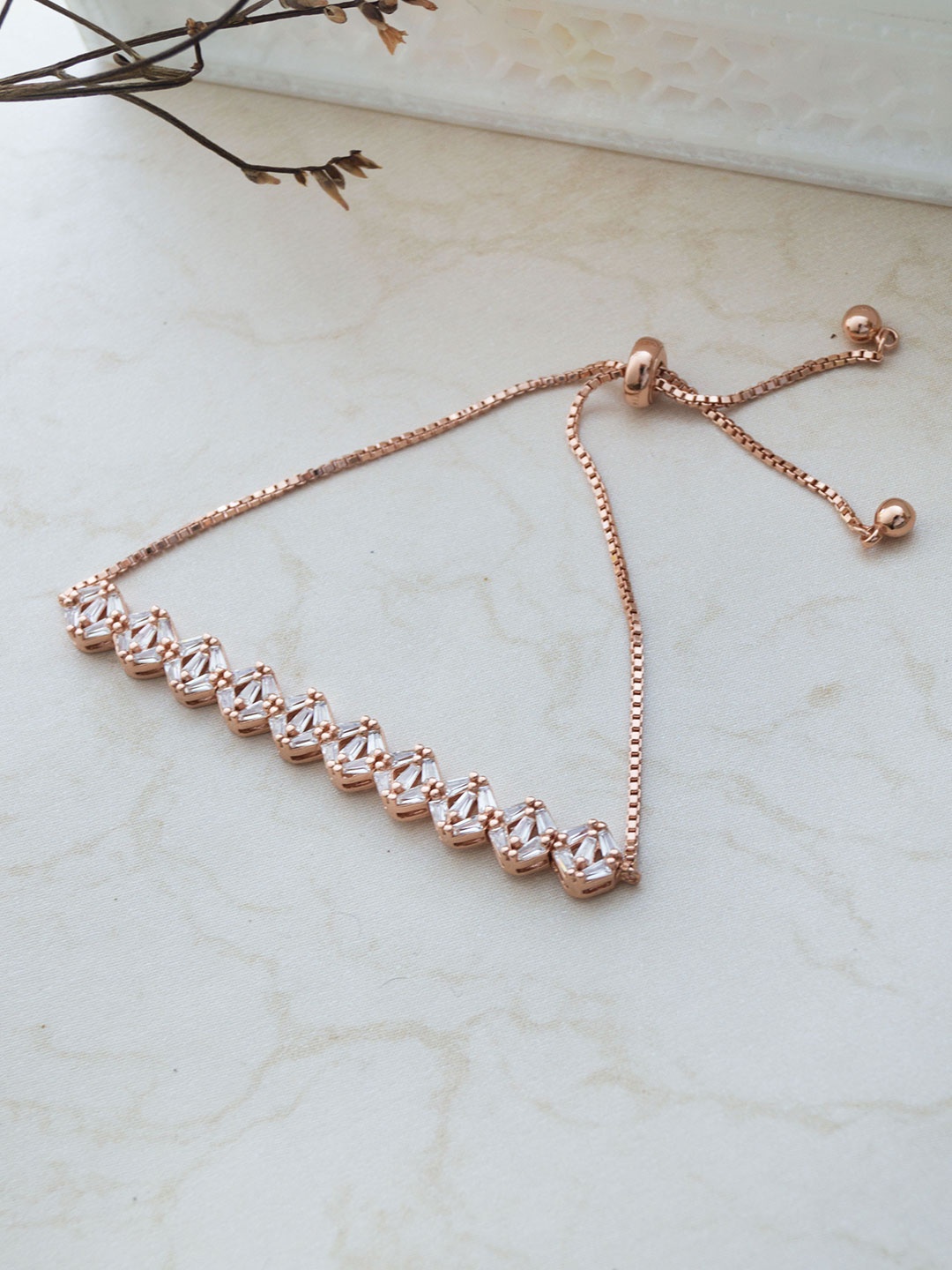 

MANNASH Sterling Silver Cubic Zirconia Rose Gold Plated Wraparound Bracelet