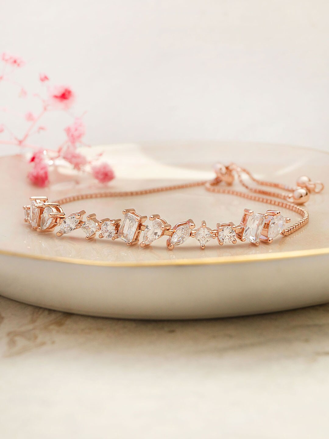 

MANNASH Sterling Silver Cubic Zirconia Rose Gold Plated Wraparound Bracelet