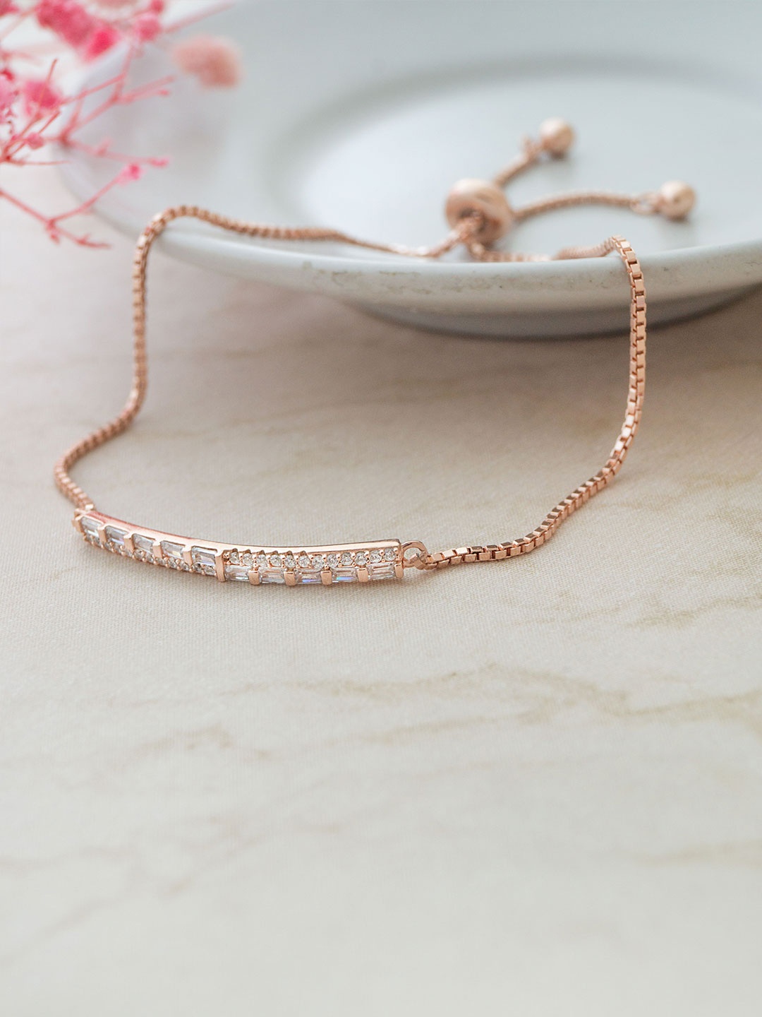 

MANNASH Sterling Silver Cubic Zirconia Rose Gold Plated Charm Bracelet