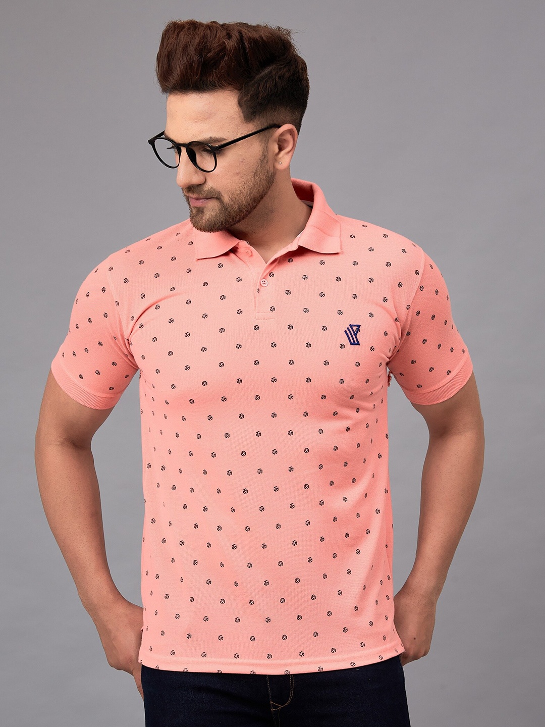 

WE PERFECT Printed Polo Collar T-shirt, Peach