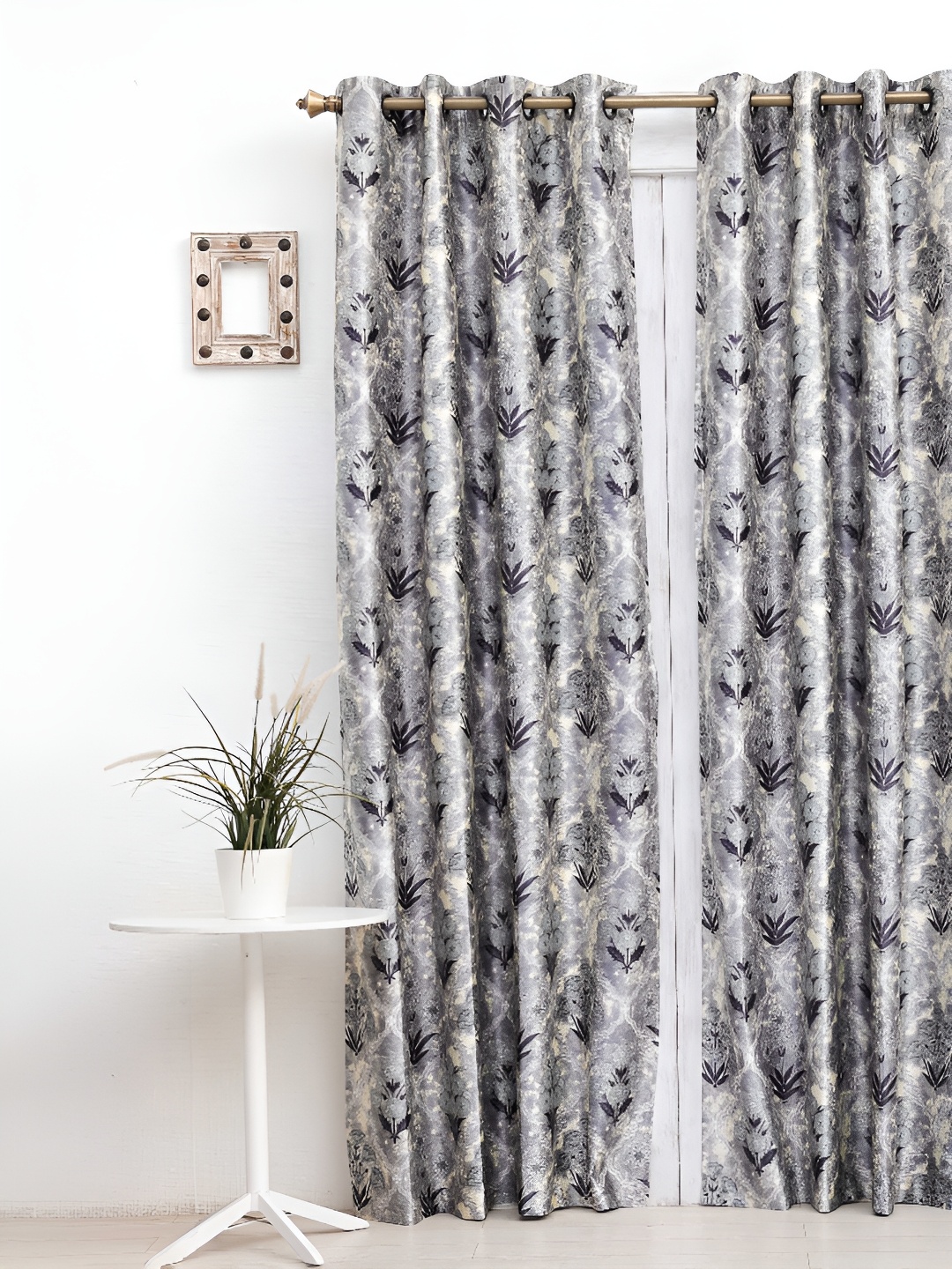 

Ariana Grey & White Floral Eyelet Long Door Curtain