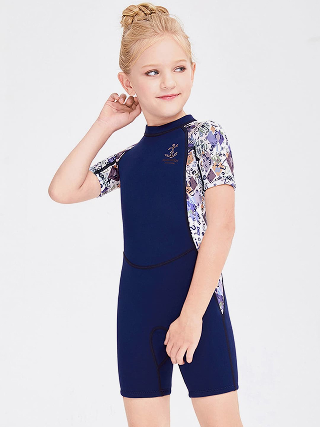 

Little Surprise Box LLP Kids Abstract Printed UPF 50 Quick Dry Legsuit With Washbag, Navy blue