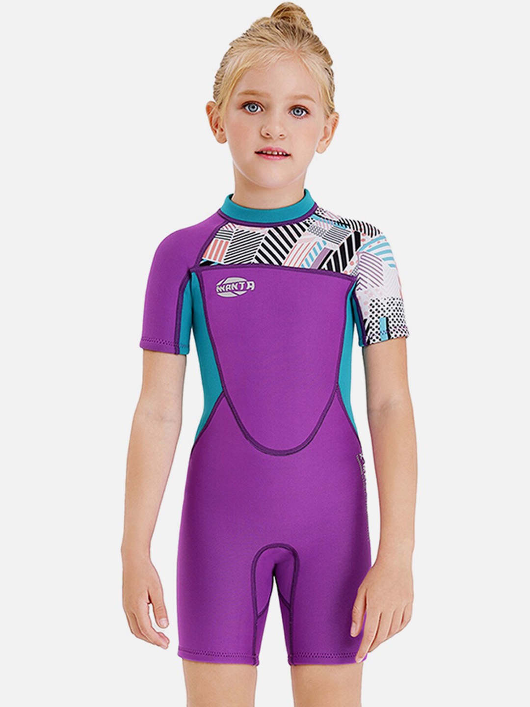 

Little Surprise Box LLP Kids Abstract Printed Quick Dry Legsuit With Washbag, Purple