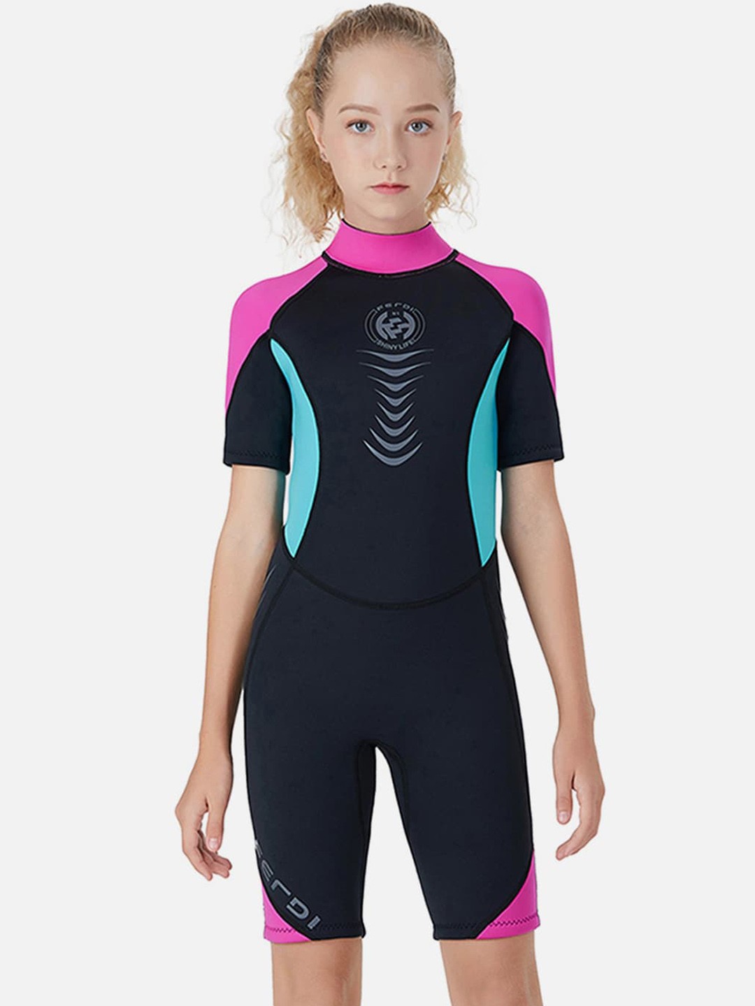 

Little Surprise Box LLP Kids Colourblocked Quick Dry Legsuit With Washbag, Pink