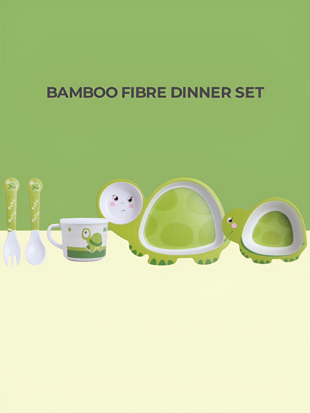

Polka Tots Green & White 5 Pieces Printed Bamboo Matte Dinner Set