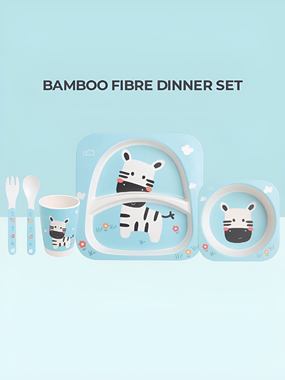 

Polka Tots Blue & White 5 Pieces Printed Bamboo Matte Dinner Set
