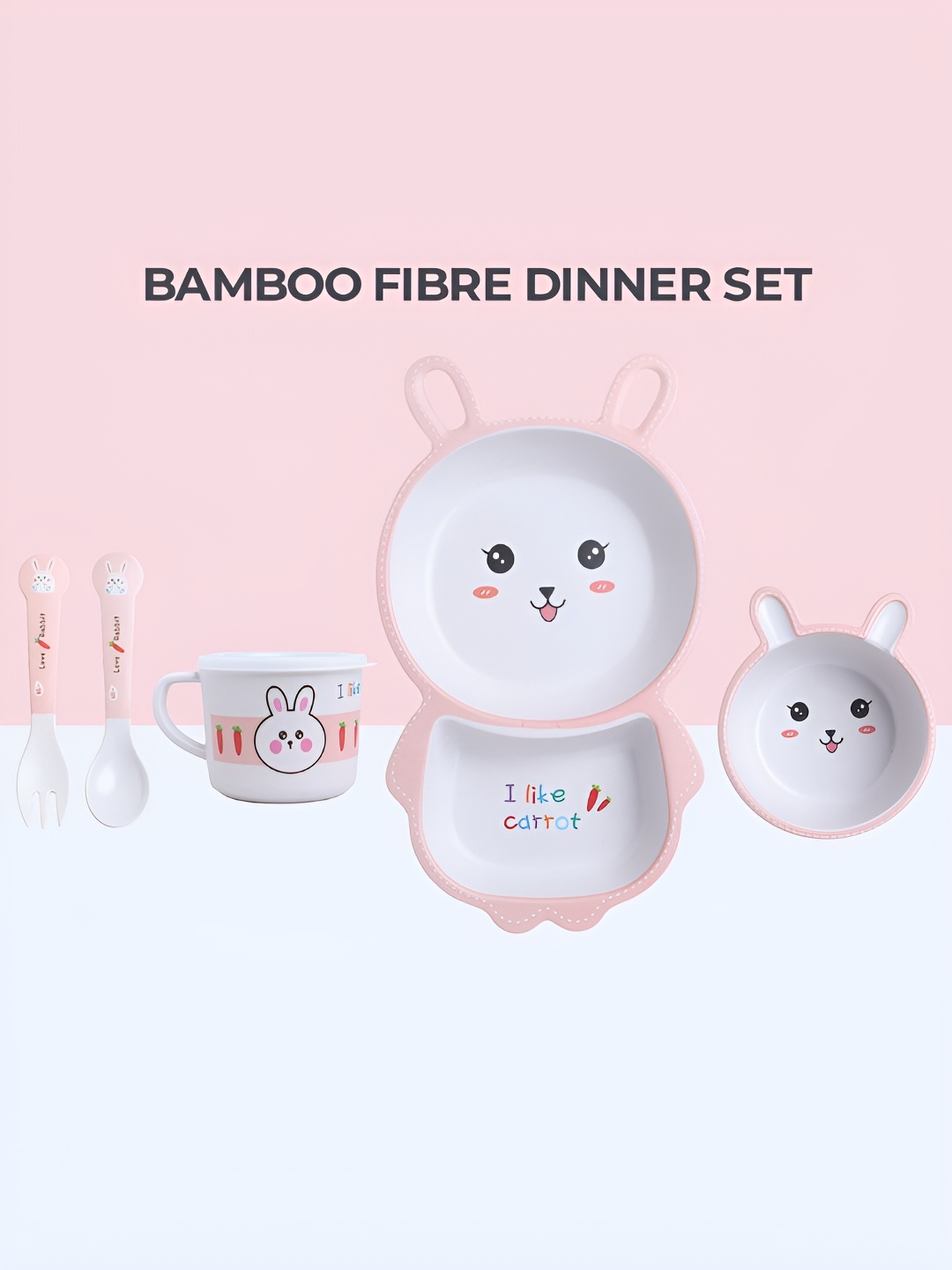 

Polka Tots White & Pink 5 Pieces Printed Bamboo Matte Dinner Set