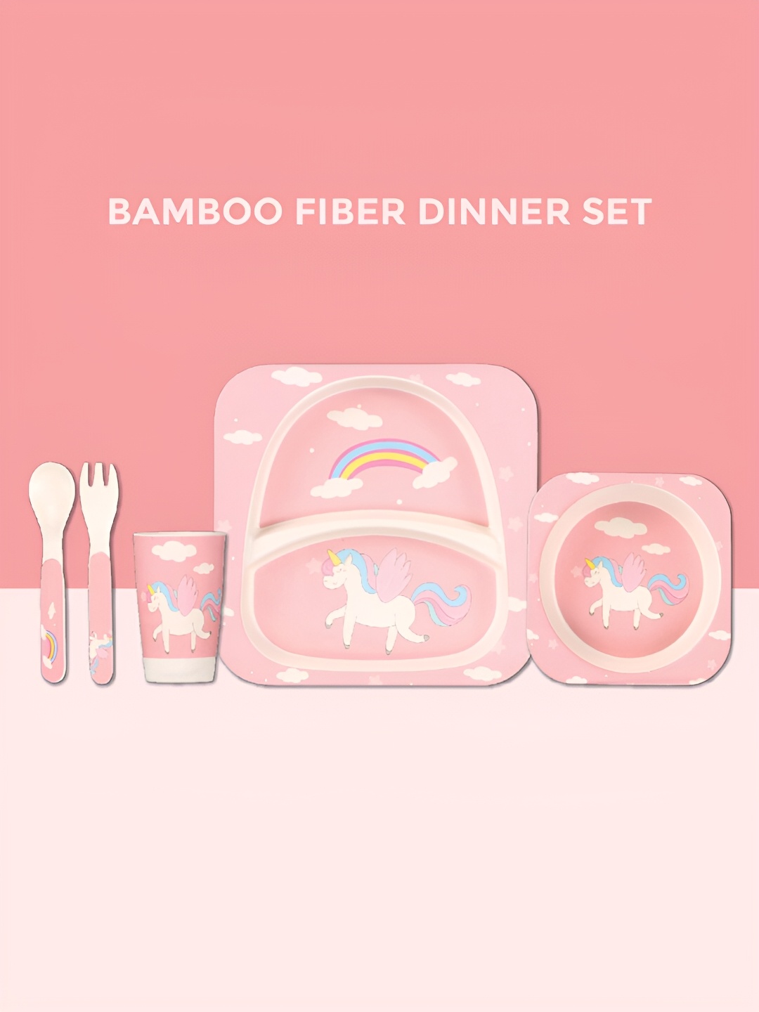 

Polka Tots Peach & White 5Pcs Printed Bamboo Matte Dinner Set