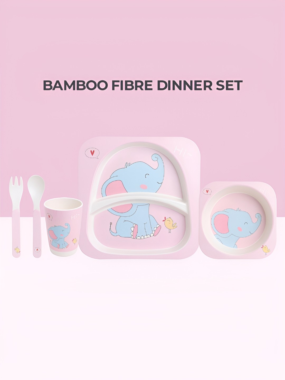 

Polka Tots Pink & White 5 Pieces Printed Bamboo Matte Dinner Set