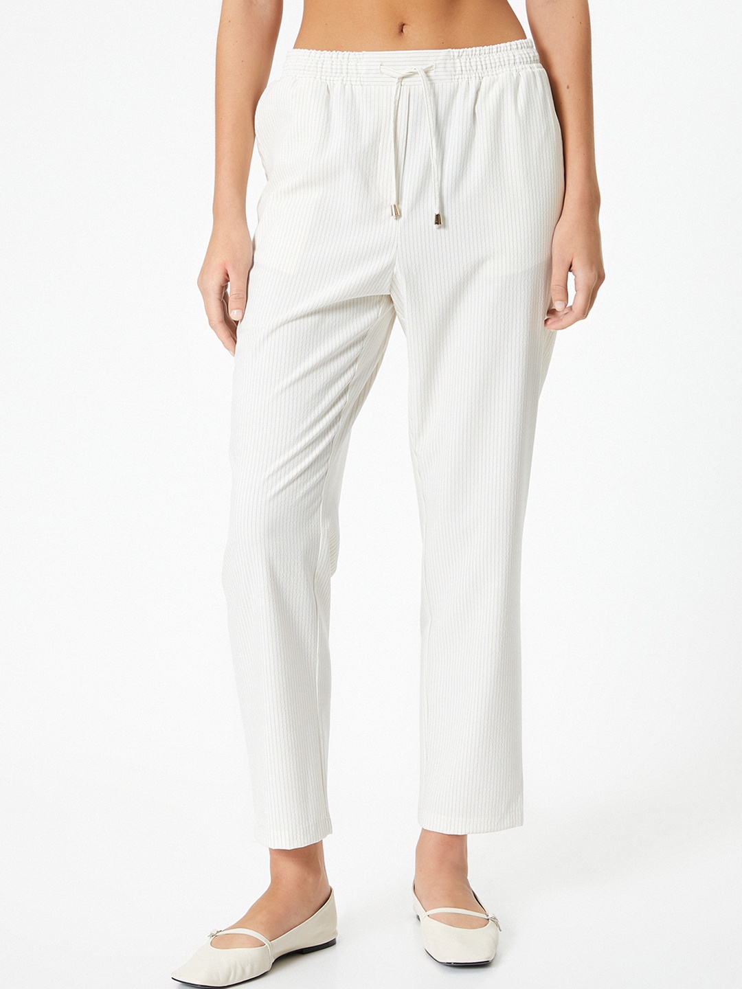 

Koton Women Striped High-Rise Regular Trousers, White