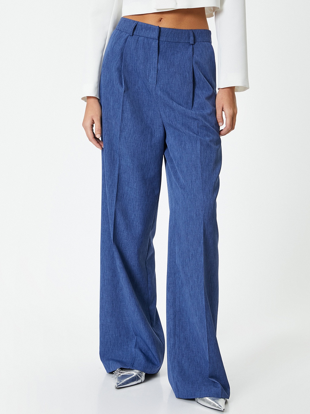 

Koton Women Straight Fit High-Rise Parallel Trousers, Blue