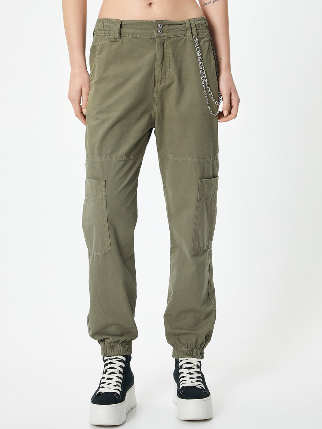 

Koton Women Loose Fit High-Rise Joggers Trousers, Khaki