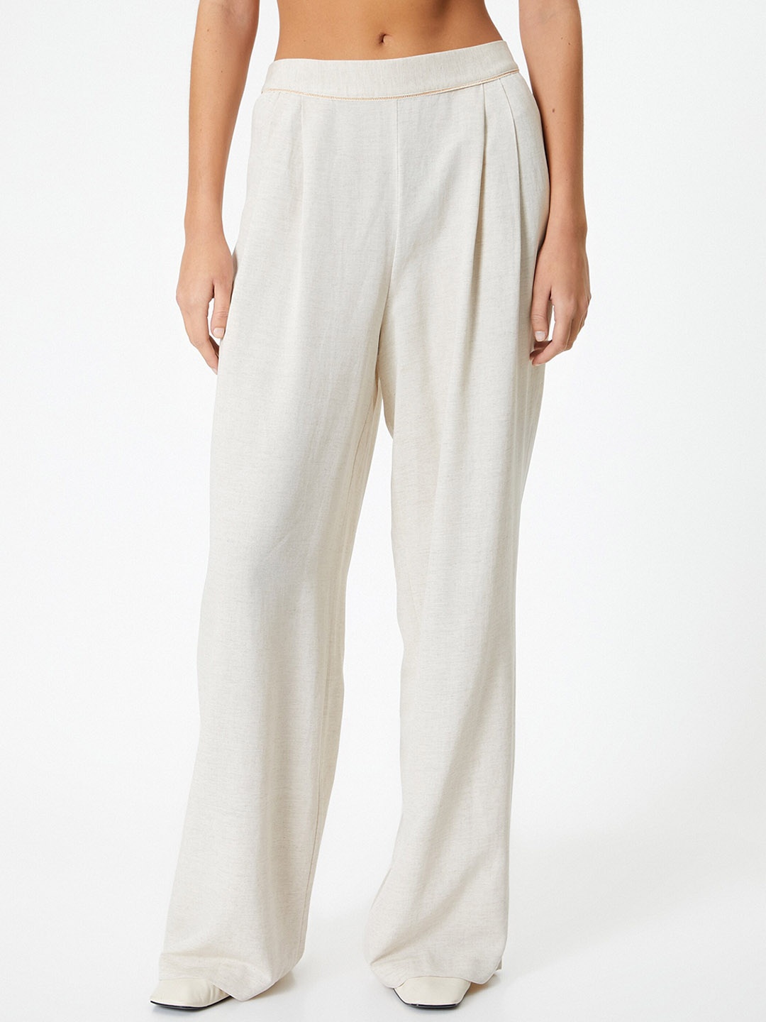 

Koton Women Loose Fit High-Rise Wide Leg Trouser, Beige