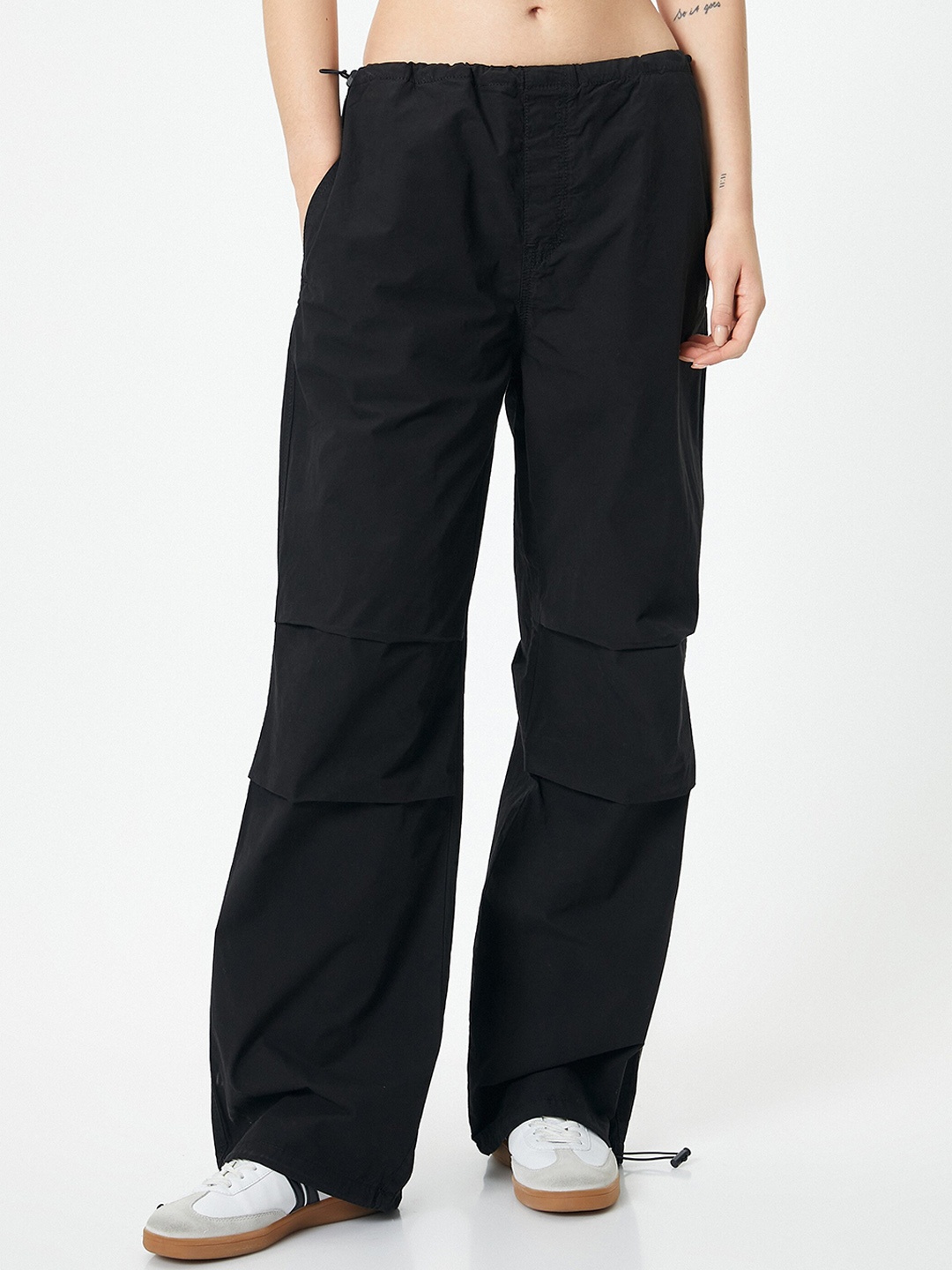 

Koton Women Loose Fit Low-Rise Trousers, Black