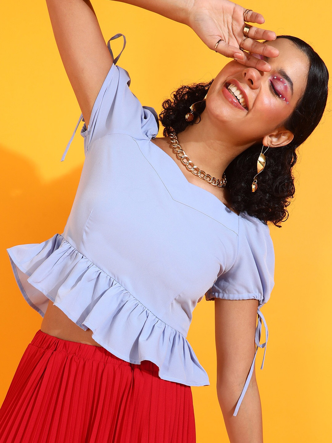 

RARE Flutter Sleeve Crepe Top, Blue