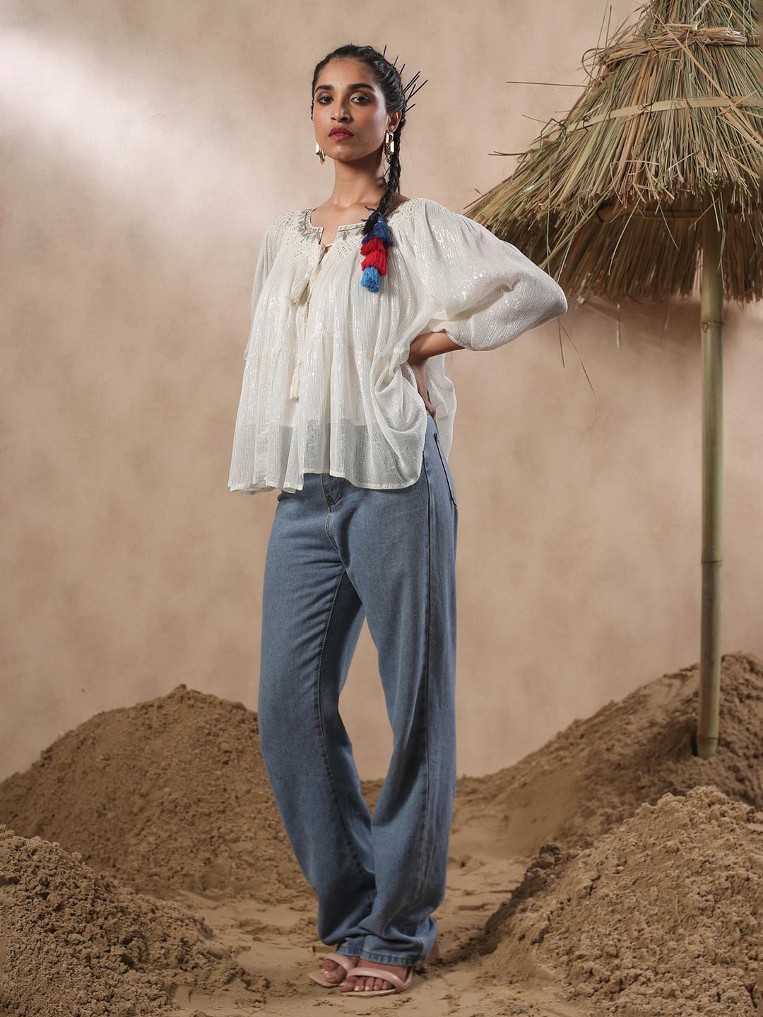 

Nyaro Flared Sleeve Top, White