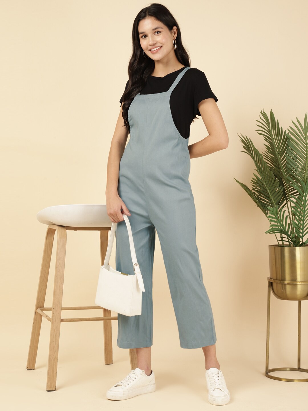 

DEEBACO Straight Leg Shoulder Straps Sleeveless Ankle Length Dungaree, Grey