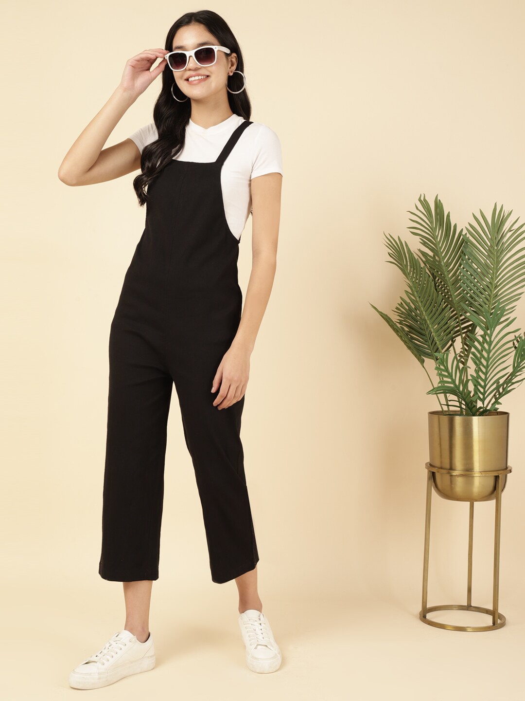 

DEEBACO Straight Leg Sleeveless Lycra Dungaree, Black