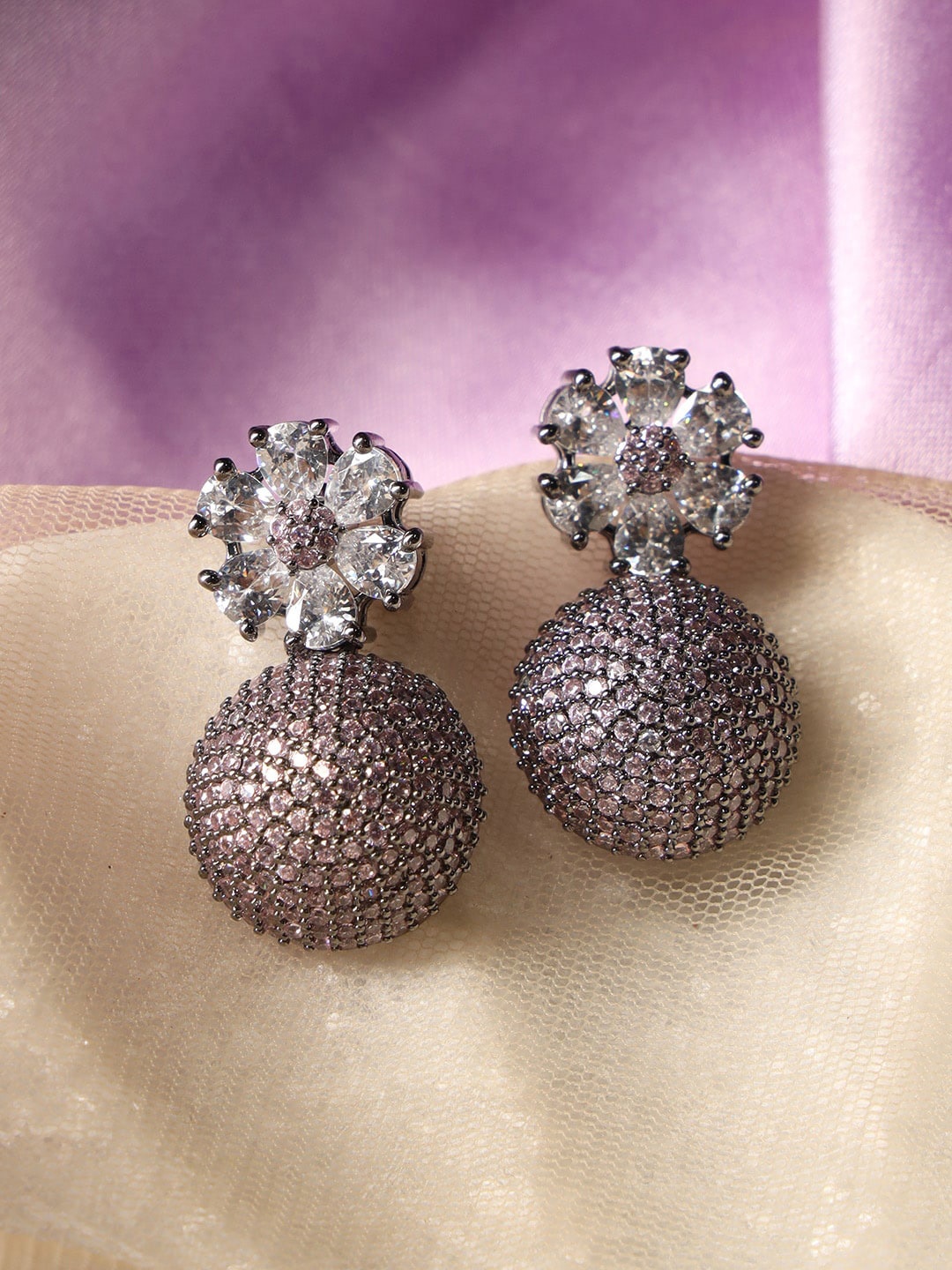 

justpeachy Cubic Zirconia Rhodium Plated Drop Earrings, Silver