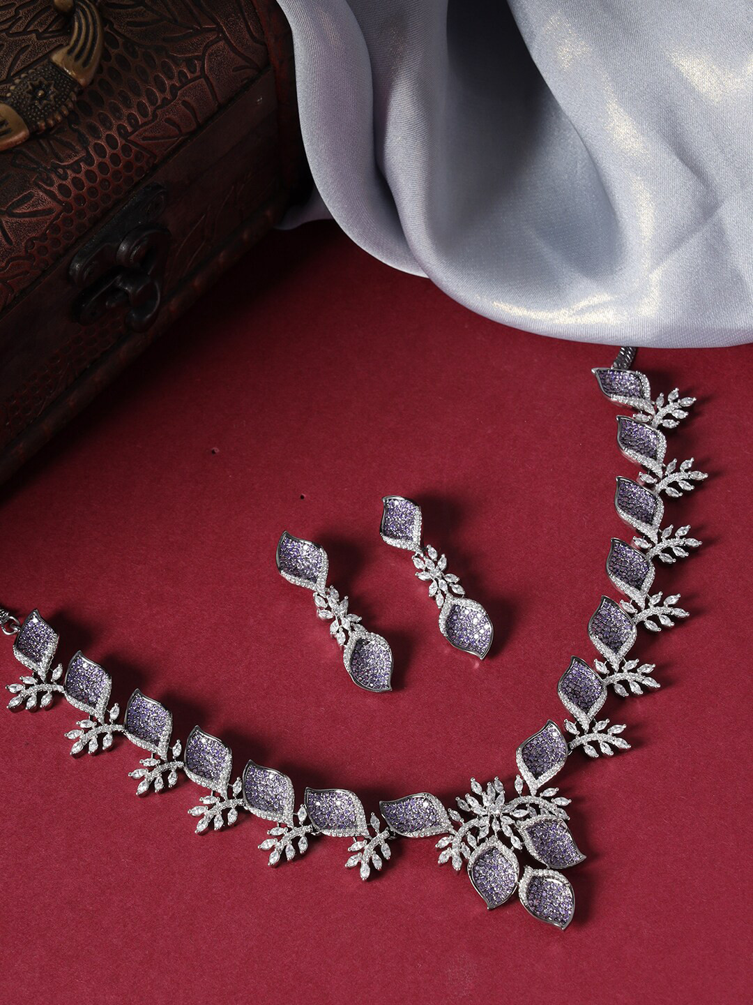 

justpeachy Rhodium-Plated Cubic Zirconia-Studded Jewellery Set, Silver