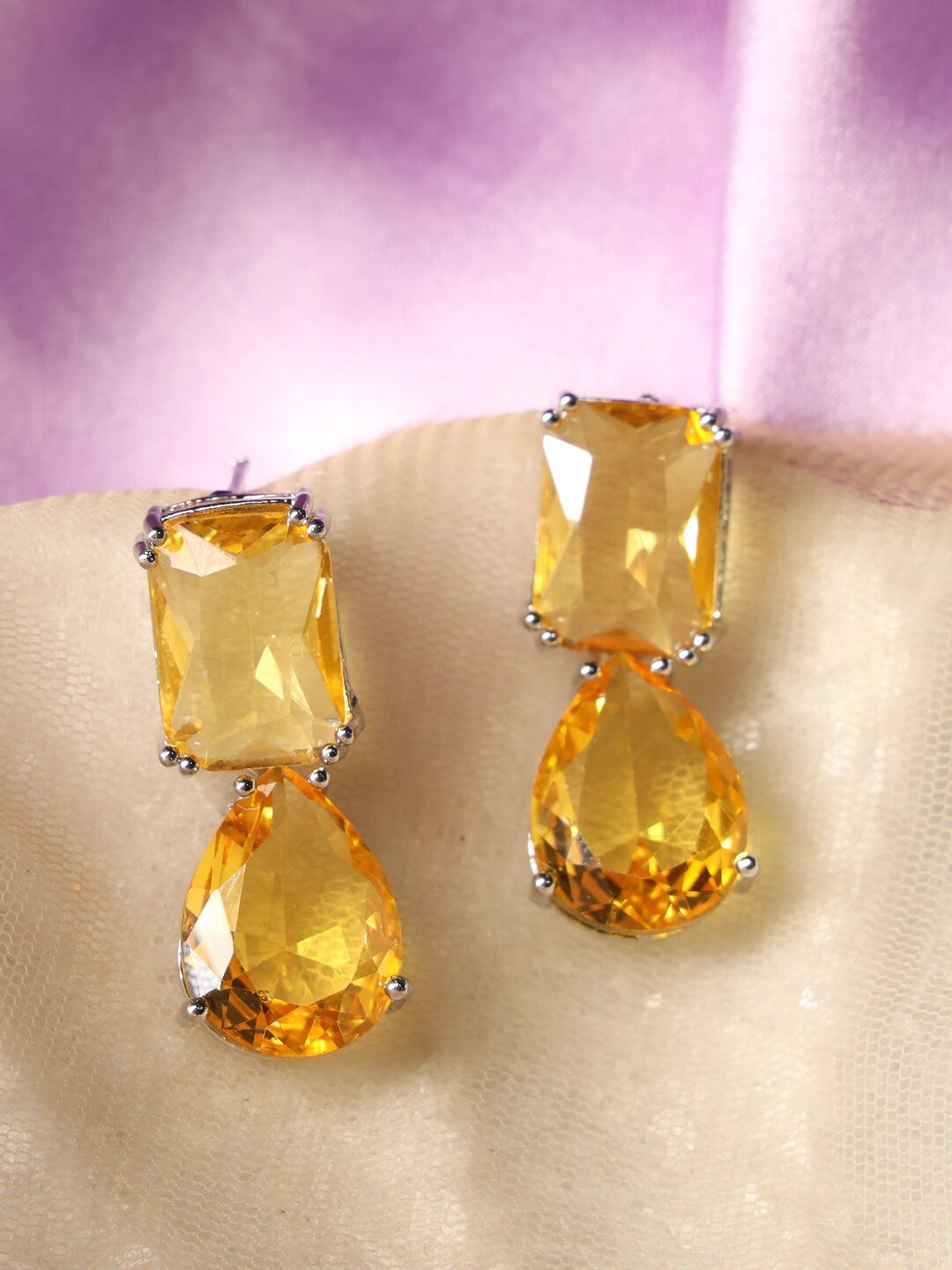 

justpeachy Artificial Stones Silver Plated Drop Earrings