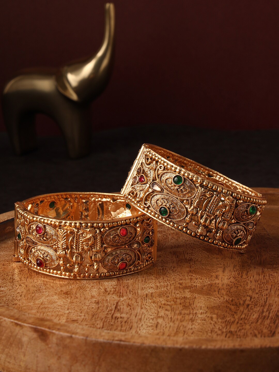 

justpeachy Pack Of 2 Temple Gold-Plated Kada Bracelet