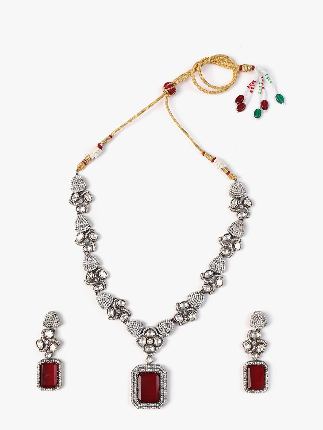 

justpeachy Rhodium-Plated Stones-Studded Jewellery Set, Silver