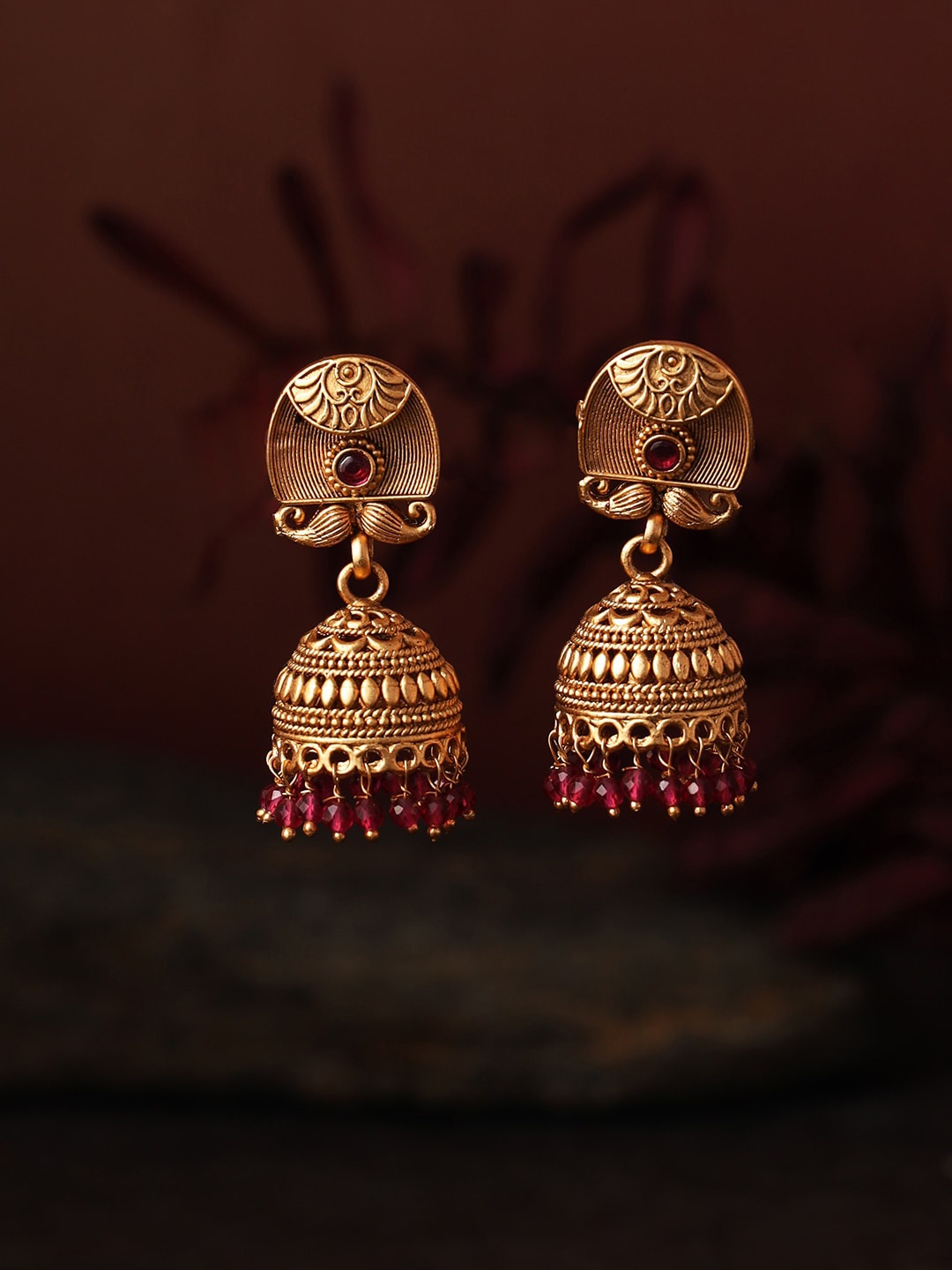 

justpeachy Gold-Plated Artificial Stones Studded Contemporary Jhumkas Earrings