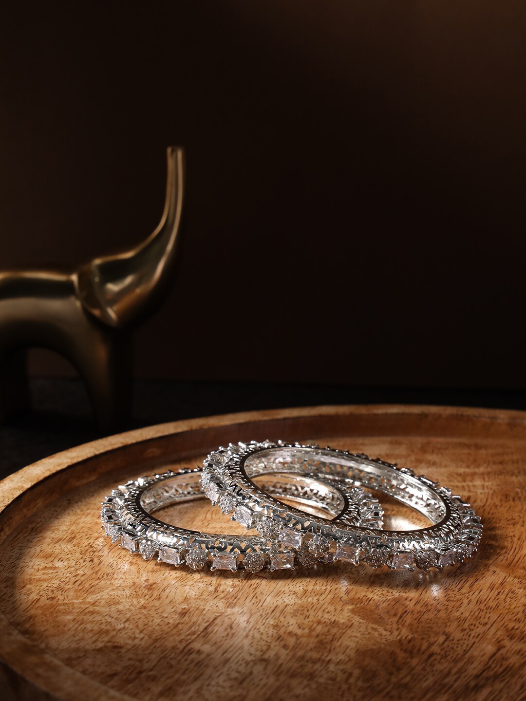 

justpeachy Set Of 2 Silver Plated American Diamond Bangles