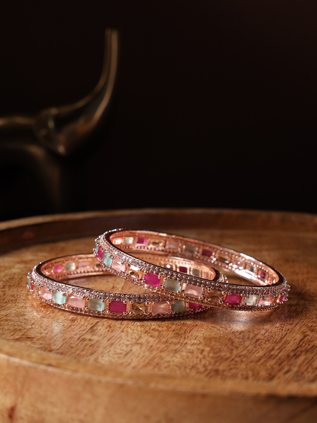 

justpeachy Set Of 2 Rose Gold-Plated & AD Studded Bangles