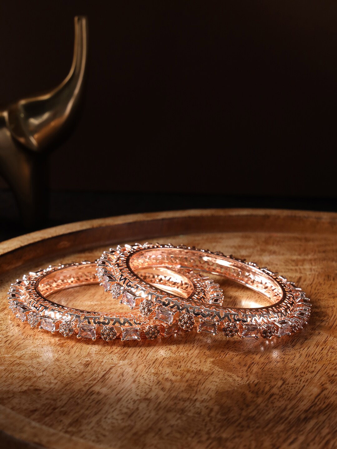 

justpeachy Set Of 2 Rose Gold-Plated AD Studded Bangles