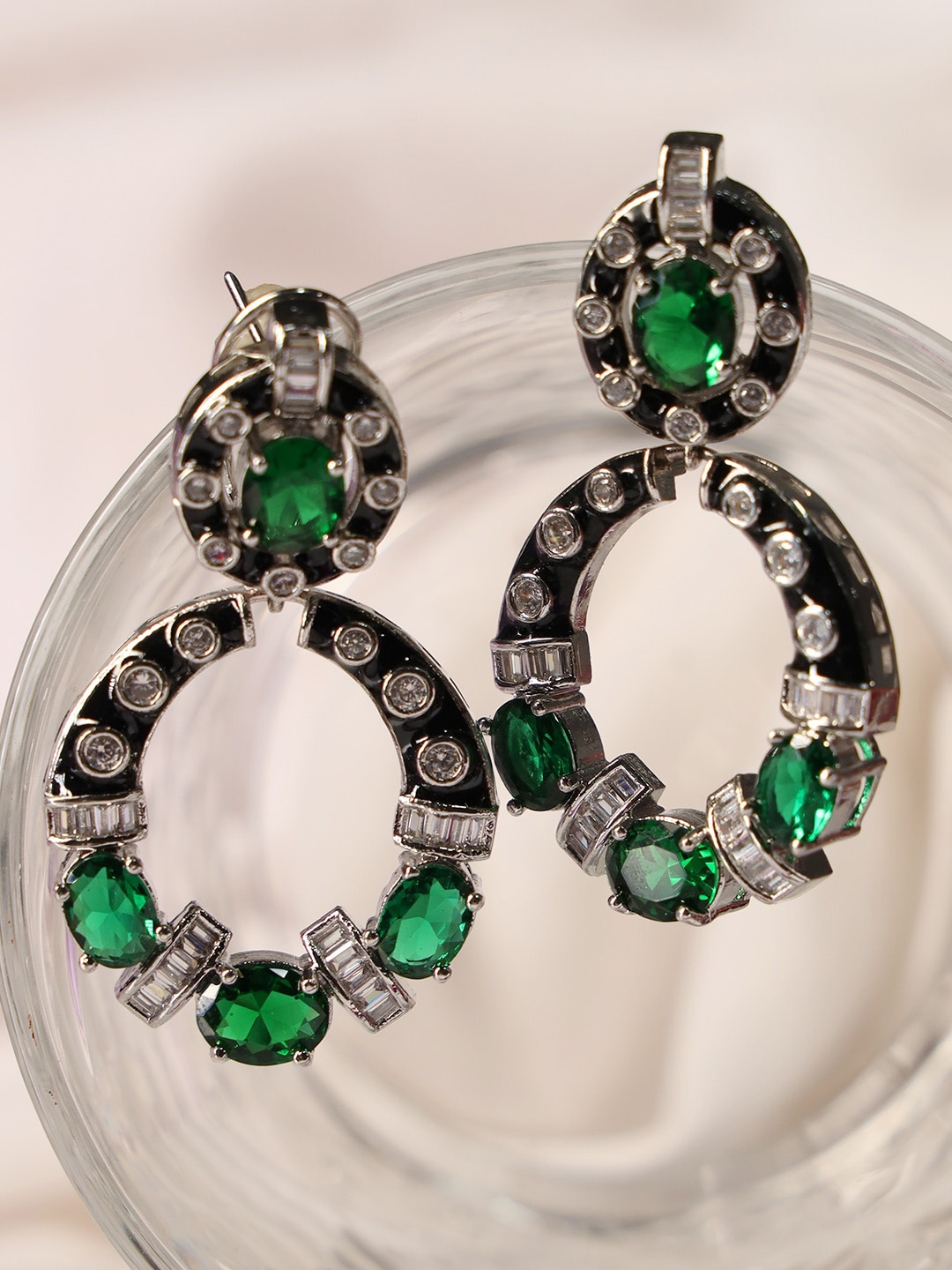 

justpeachy Rhodium Plated Artificial Stones Drop Earrings, Silver
