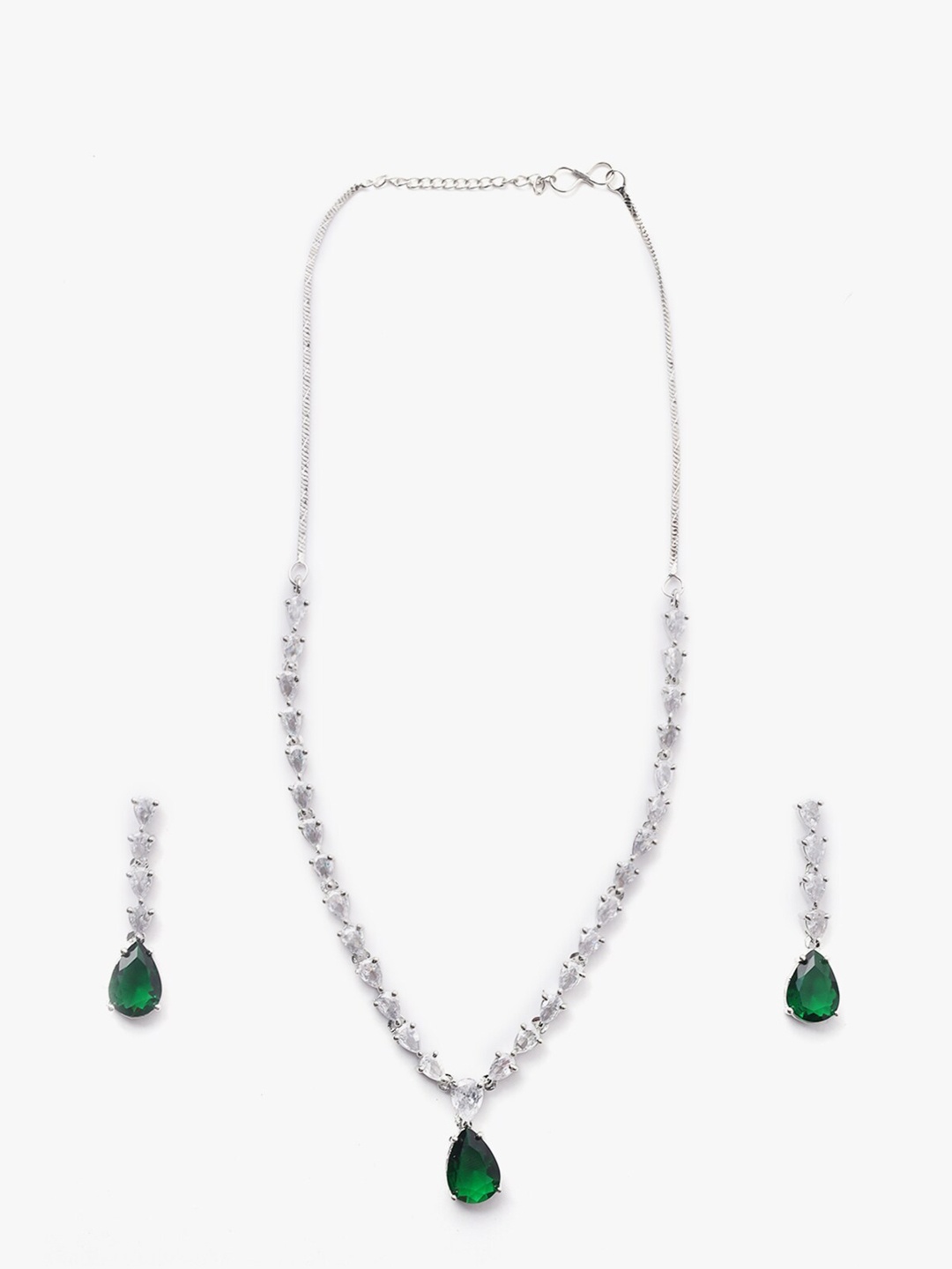 

justpeachy Silver-Plated American Diamond-Studded Jewellery Set